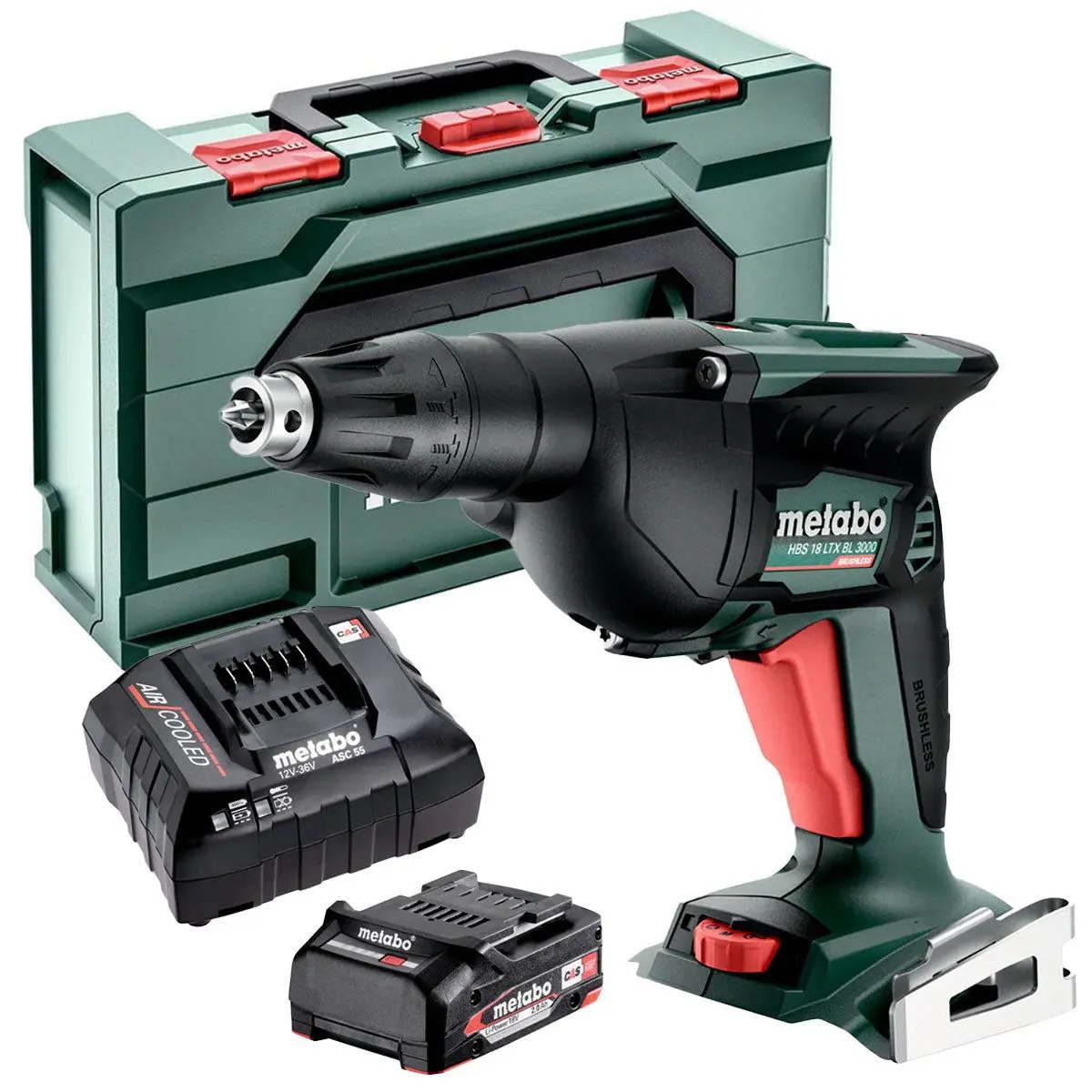 Metabo Hbs 18 Ltx Bl 3000 18V Brushless Drywall Screwdriver With 1 X 2.0Ah Battery Charger & Metabox 1