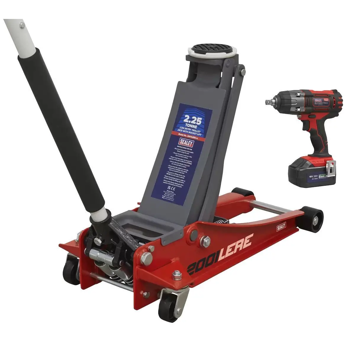 Sealey 2001Lerecombo Trolley Jack & 18V Cordless Impact Wrench Combo Powerful Vehicle Lifting & Fastening Kit 1