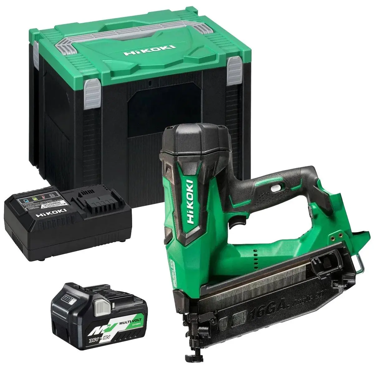 Hikoki Nt1865dmbj4z 18V Brushless 16G Second Fix Angled Finish Nailer With 1 X 2.5Ah/5.0Ah Battery Charger & Case 1