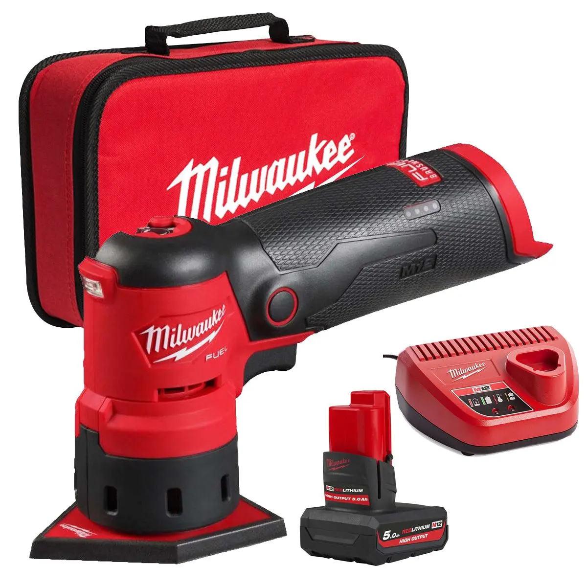 Milwaukee M12fdss-0B 12V Brushless Spot Sander With 1 X 5.0Ah Battery Charger & Bag 1