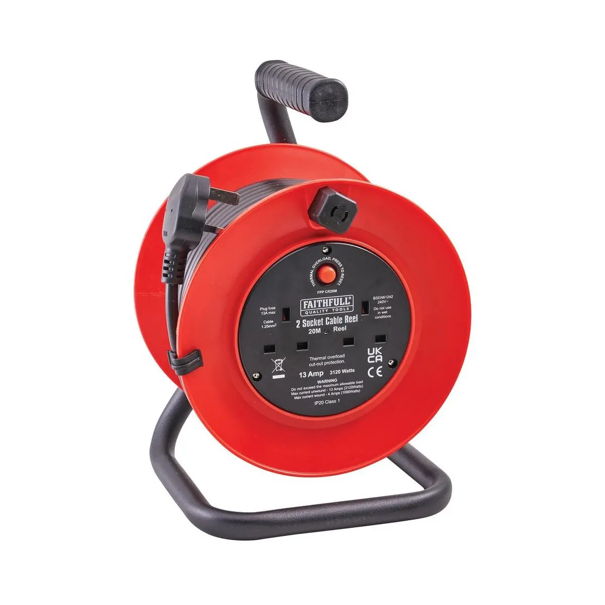 Faithfull 20M 13A Power Plus Durable & Convenient Extension Cable Reel Xms1920cable 1