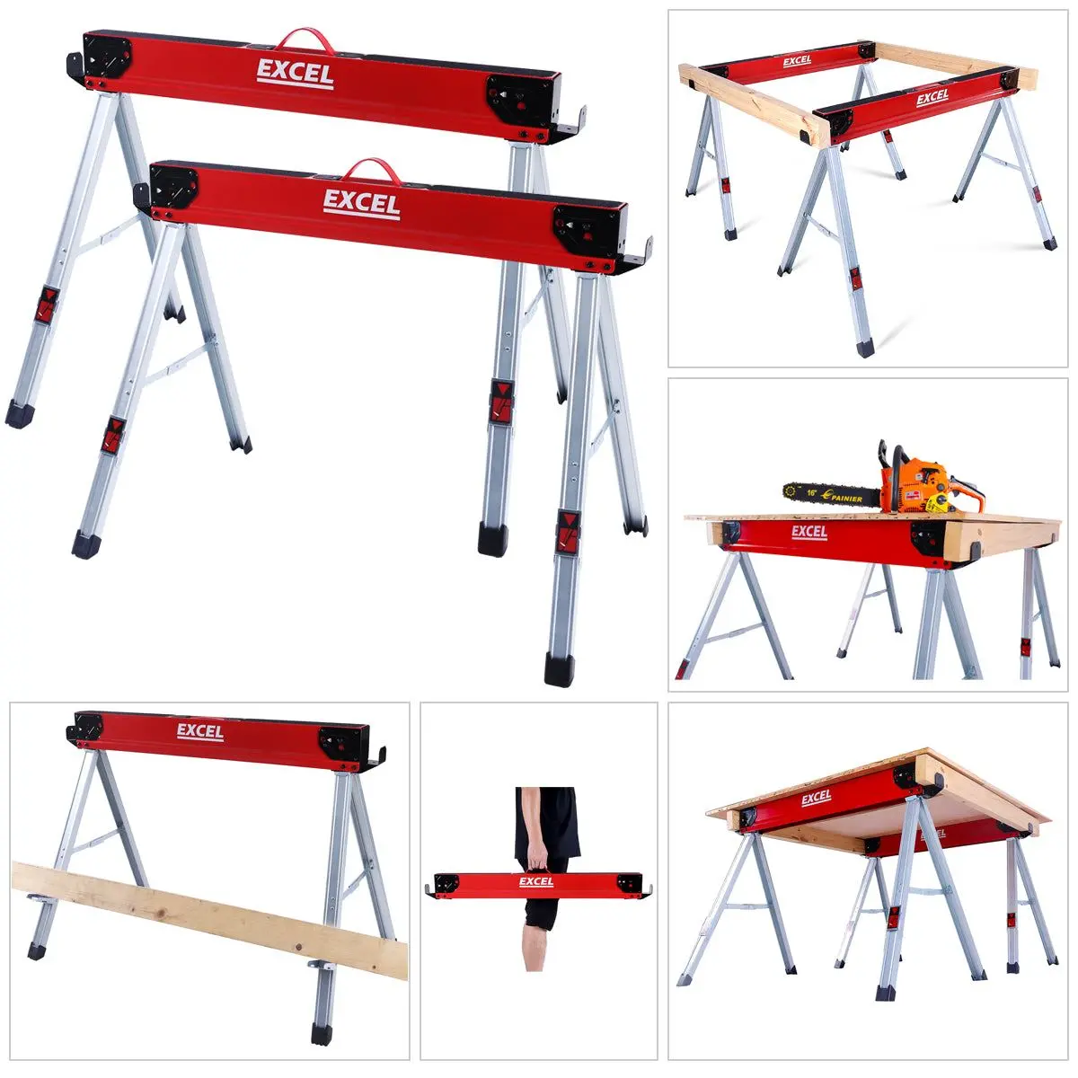 Excel Steel Sawhorse Heavy Duty Twin Pack 1000Kg Capacity 2