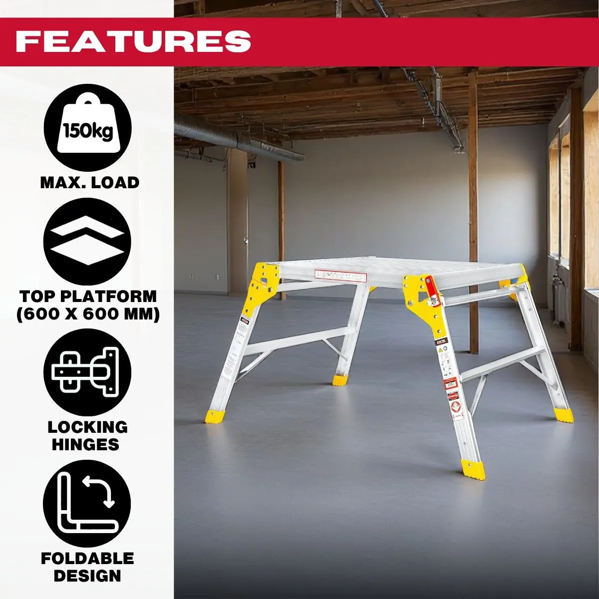 Excel Heavy Duty Aluminium Platform Work Bench Folding Hop Up 600Mm X 600Mm 2