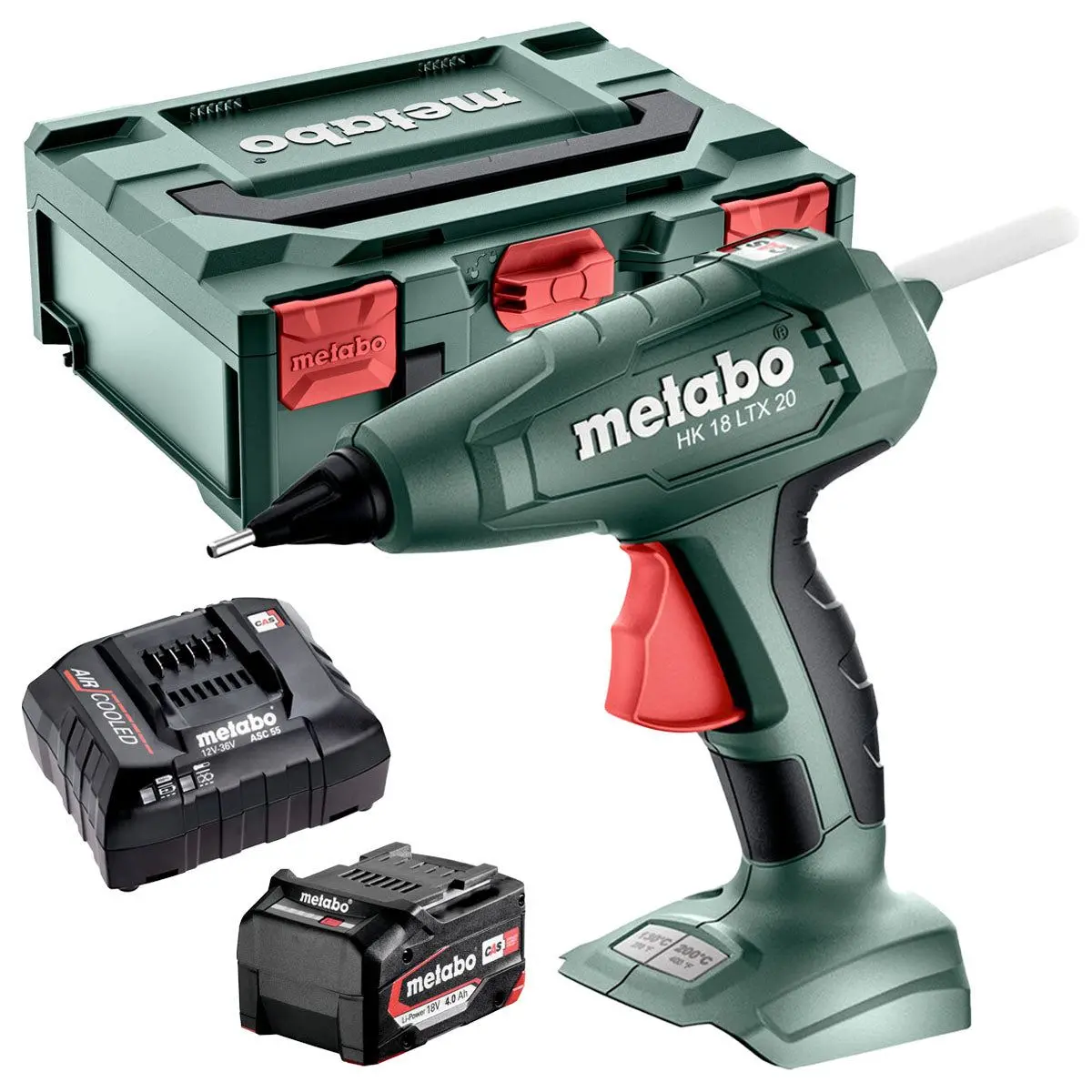 Metabo Hk 18 Ltx 20 18V Hot Glue Gun With 1 X 4.0Ah Battery, Charger, Glue Sticks & Metabox 1