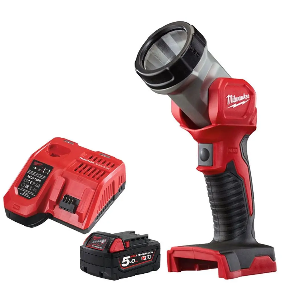 Milwaukee M18tled-0 18V Led Work Light Torch With 1 X 5.0Ah Battery & Fast Charger 1