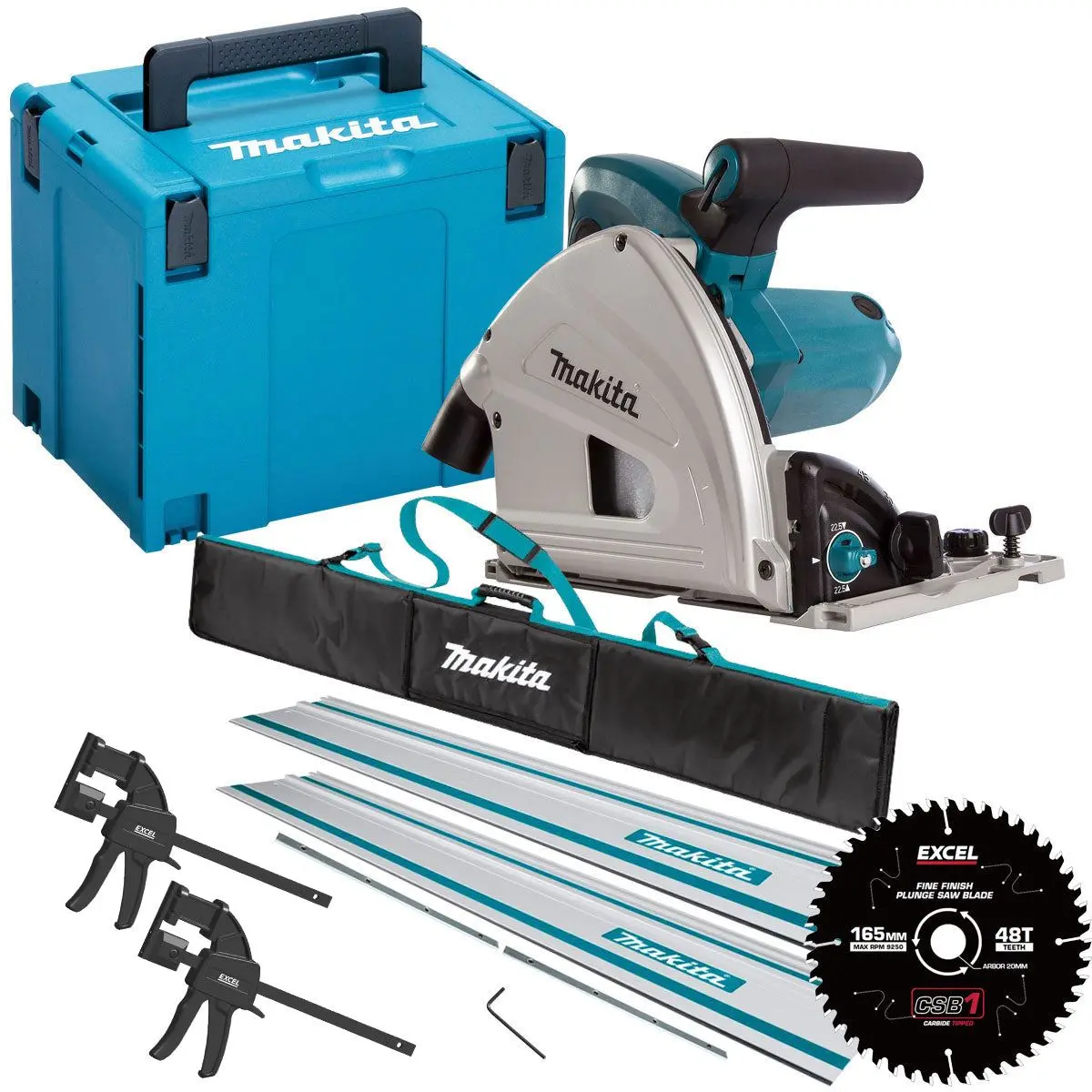 Makita Sp6000j/1 110V 165Mm Plunge Saw + 2 X Rails, Connector Bar, Clamp With Blade & Bag 1