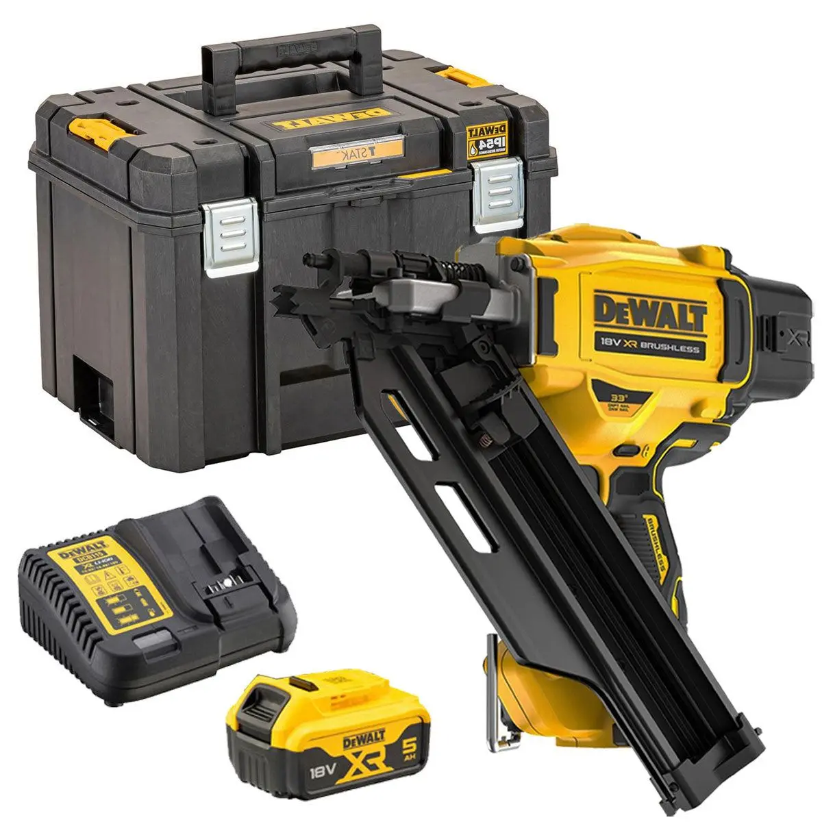 Dewalt Dcn930n 18V Brushless 90Mm First Fix Framing Nailer With 1 X 5.0Ah Battery Charger & Tstak Tool Box 1
