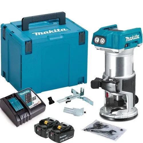 Makita Drt50zj 18V Brushless 1/4" Router Trimmer With 2 X 5.0Ah Battery & Charger In Case 1