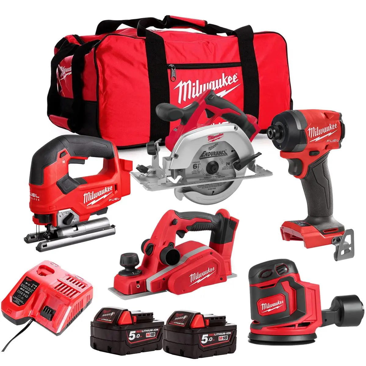 Milwaukee M18pp5c-503B 18V Fuel Woodworking 5 Piece Kit With 2 X 5.0Ah Batteries & Charger 4933480469 1