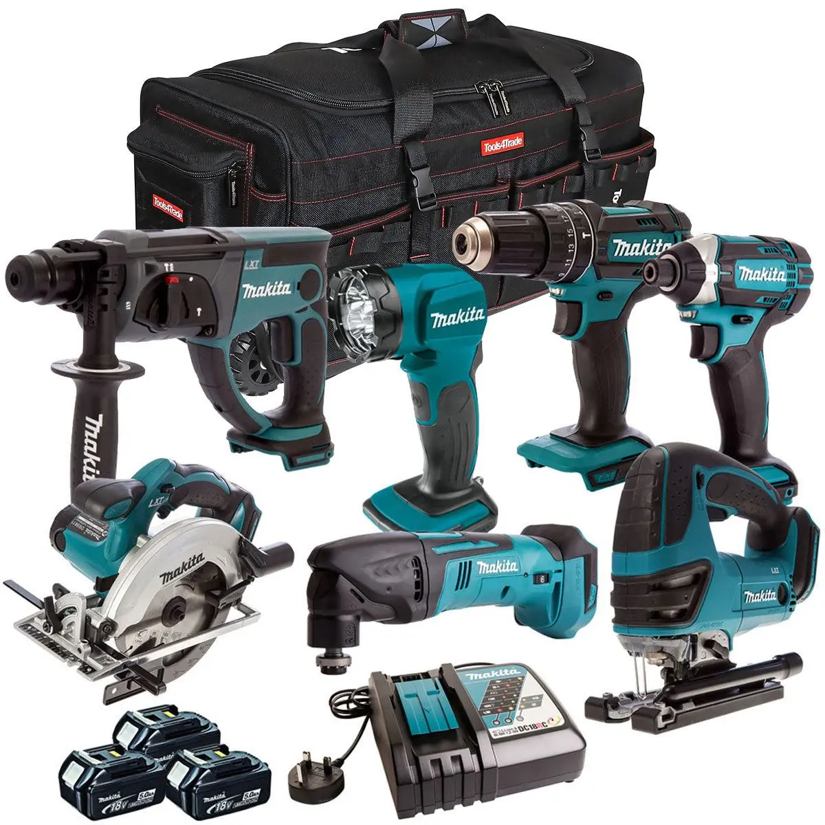 Makita 18V 7 Piece Cordless Kit With 3 X 5.0Ah Batteries & Charger T4tkit-204 1