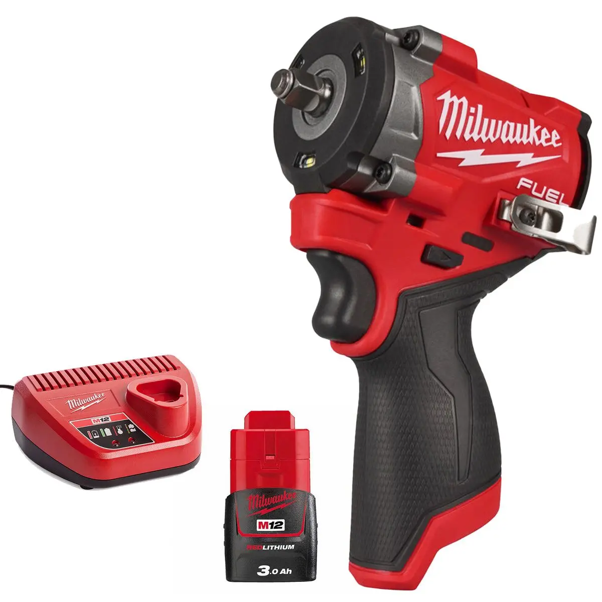 Milwaukee M12fciwf38g3-0 12V Brushless 3/8" Impact Wrench With 1 X 3.0Ah Battery & Charger 1
