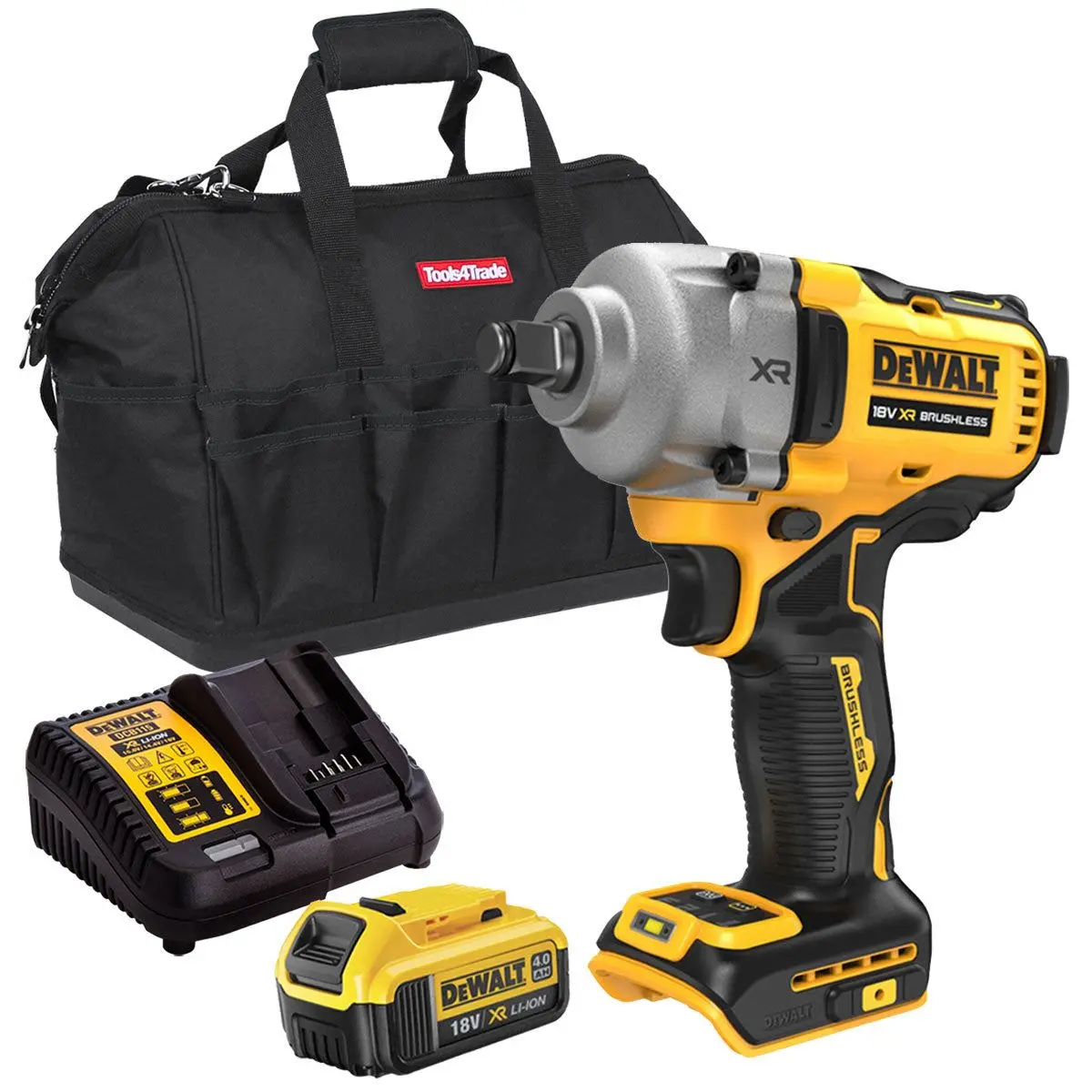 Dewalt Dcf891n 18V Brushless 1/2" Hog Ring Impact Wrench With 1 X 4.0Ah Battery Charger & Bag 1