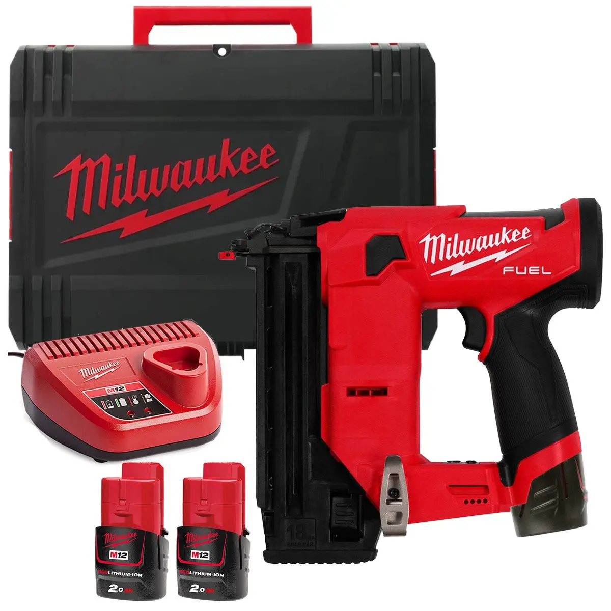 Milwaukee M12fcn18gs-202X 12V Fuel Brushless 18Ga Straight Brad Nailer With 2 X 2.0Ah Battery Charger & Case 4933493356 1