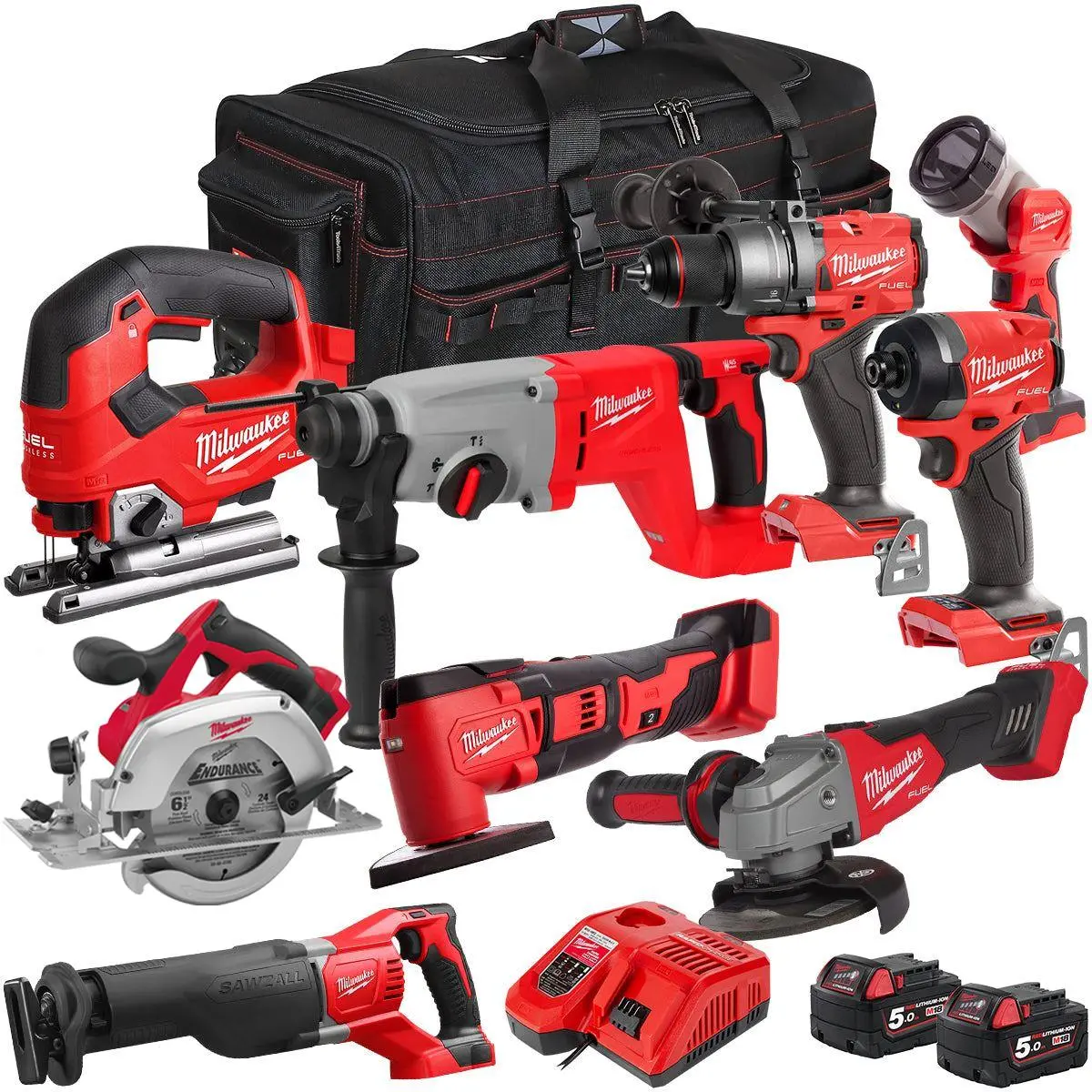 Milwaukee 18V 9 Piece Combo Kit With 2 X 5.0Ah Battery & Charger T4tkit-32232 1