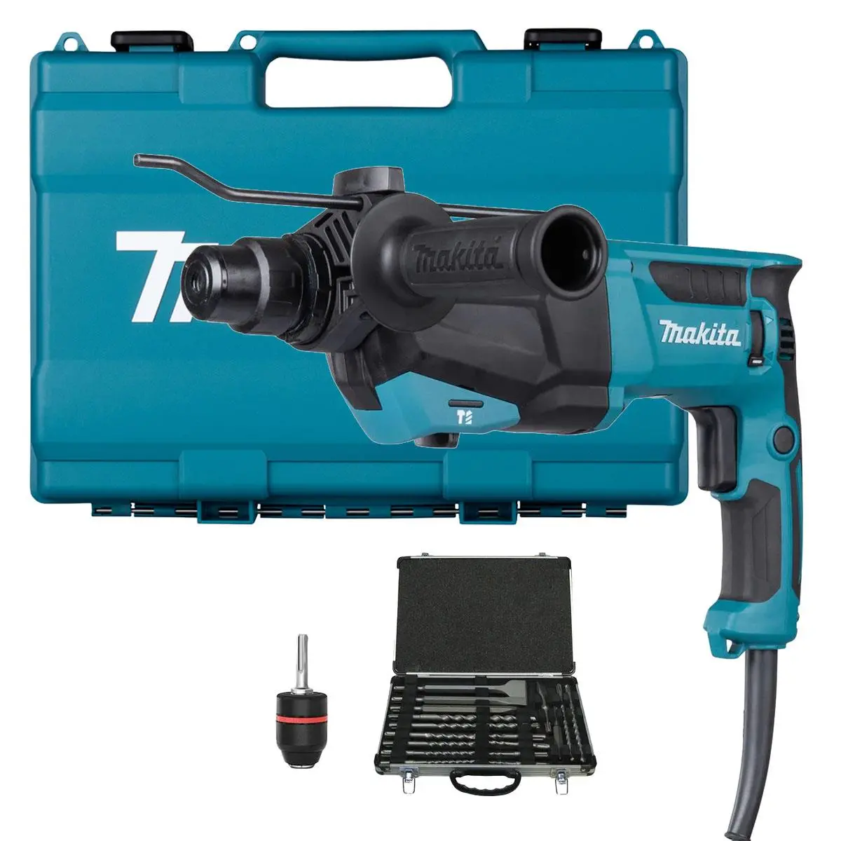 Makita Hr2670/2 26Mm Sds+ Rotary Hammer Drill With D-21200 17 Piece Drill Set + 13Mm Keyless Chuck 1