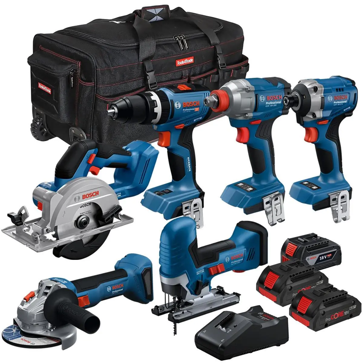 Bosch 18V 6 Piece Brushless Combo Tool Kit With 3 X Batteries & Charger T4tkit-28129 1