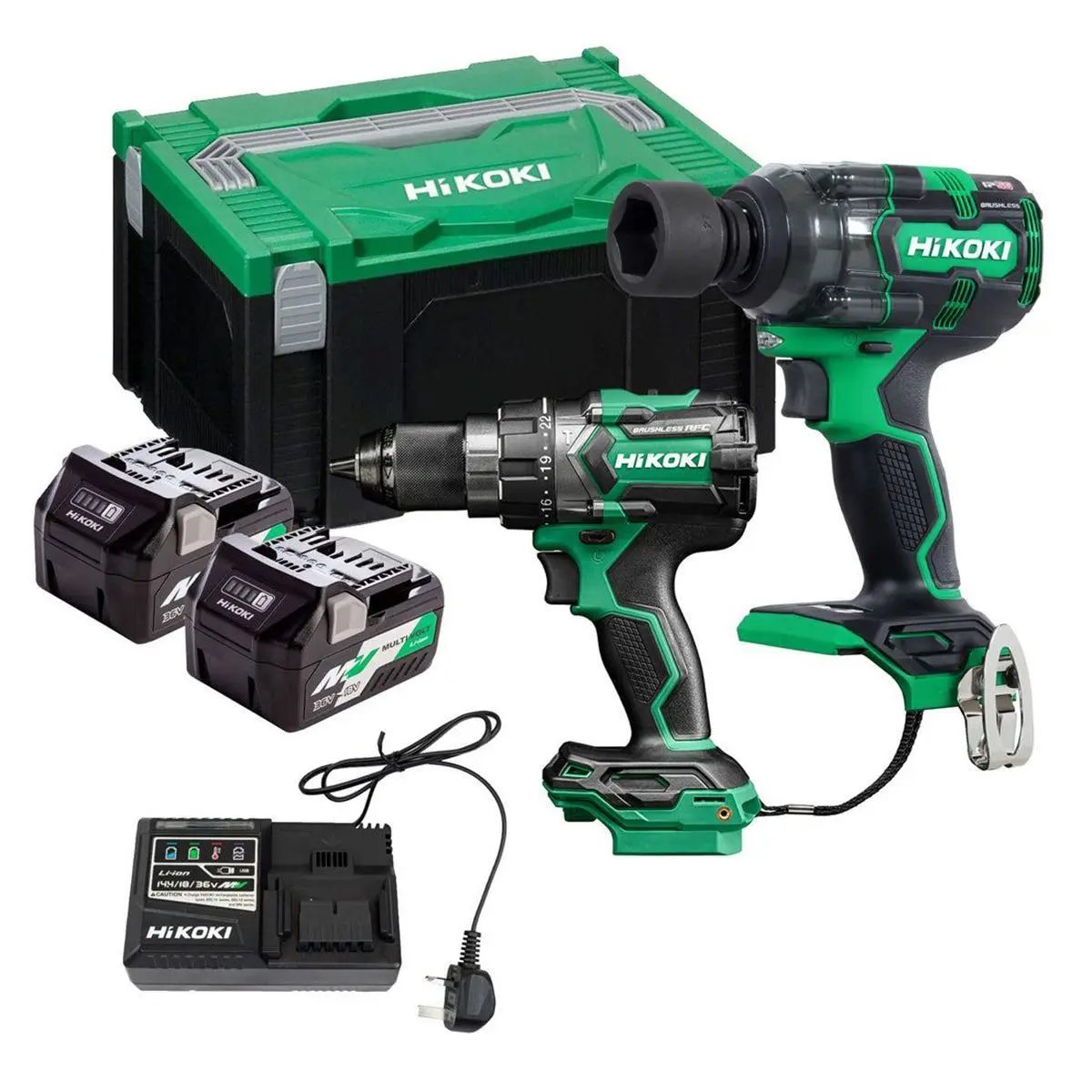 Hikoki Kc18dcjcz 18V Brushless Combi Drill & Impact Wrench Twin Kit With 2 X 5.0Ah Battery, Charger & Case 1
