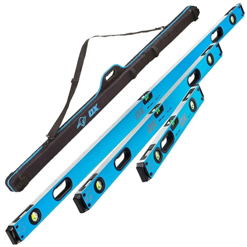Ox Tools Spirit Level 600Mm, 1200Mm, And 1800Mm With 3 Pocket Zipped Case P028603 1