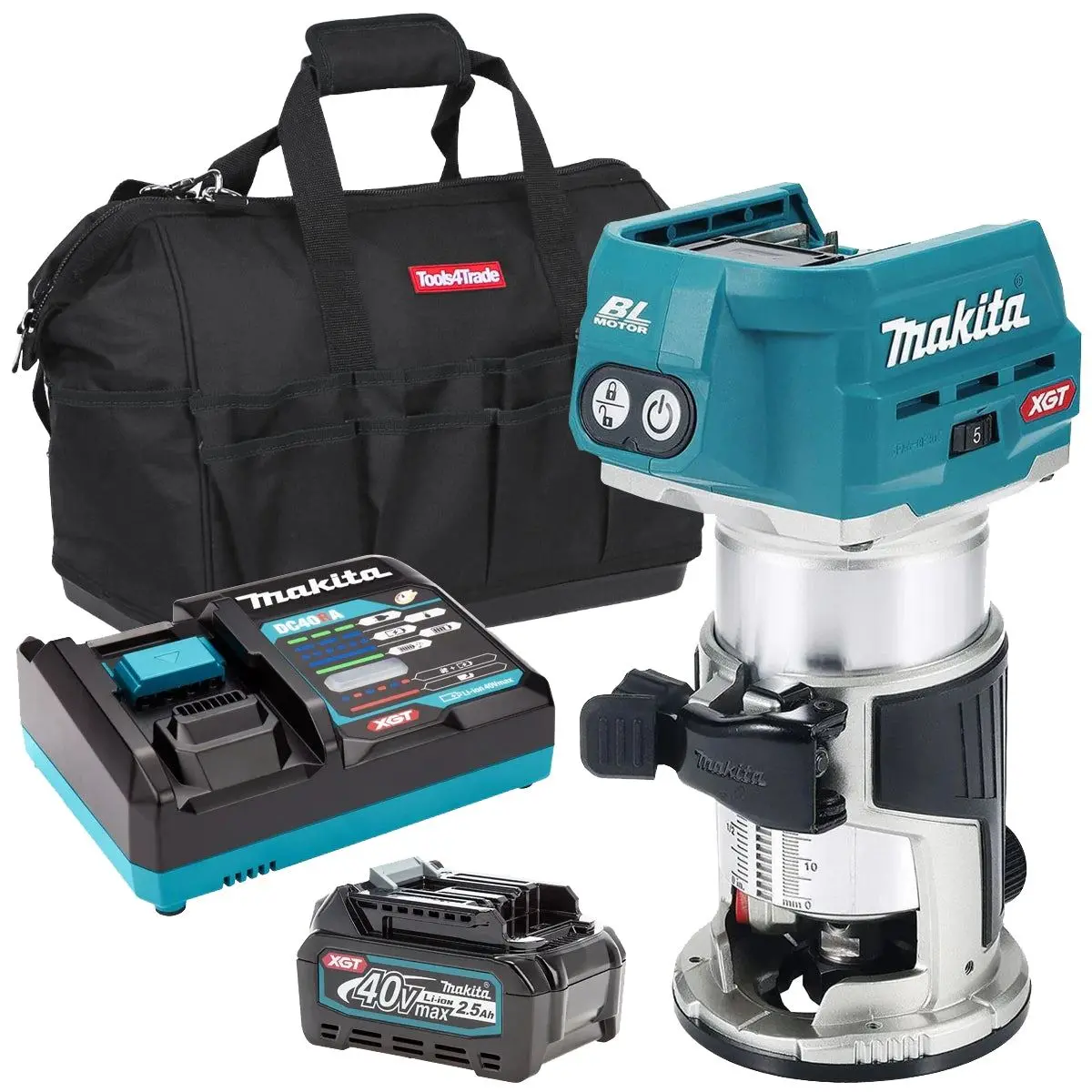Makita Rt001gz01 40Vmax Brushless Router Trimmer With 1 X 2.5Ah Battery, Charger & Bag 1