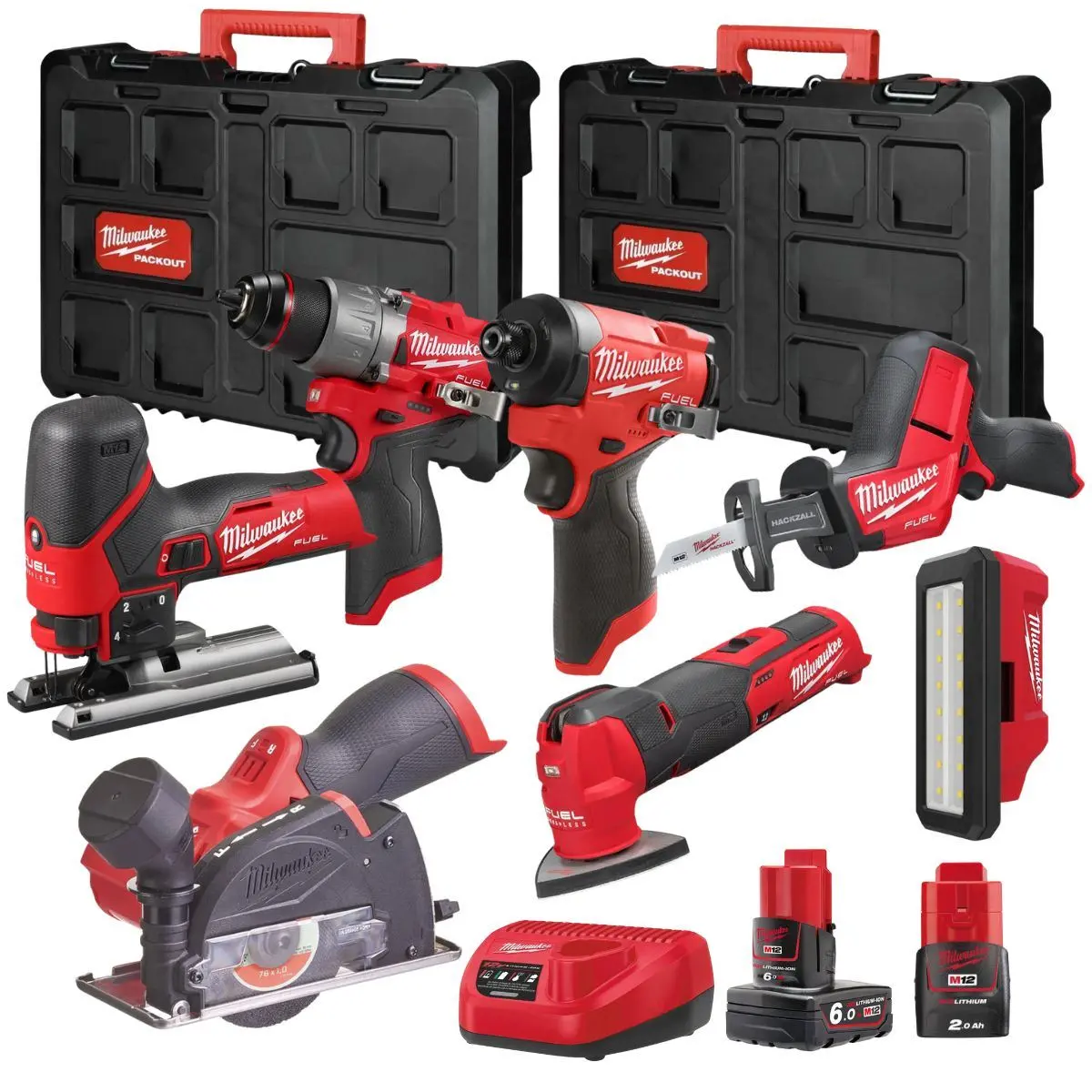 Milwaukee M12fpp7b2-622P 12V Fuel 7 Piece Powerpack Tool Kit With 1 X 6.0Ah & 2.0Ah Batteries, Charger & Case 4933499428 1
