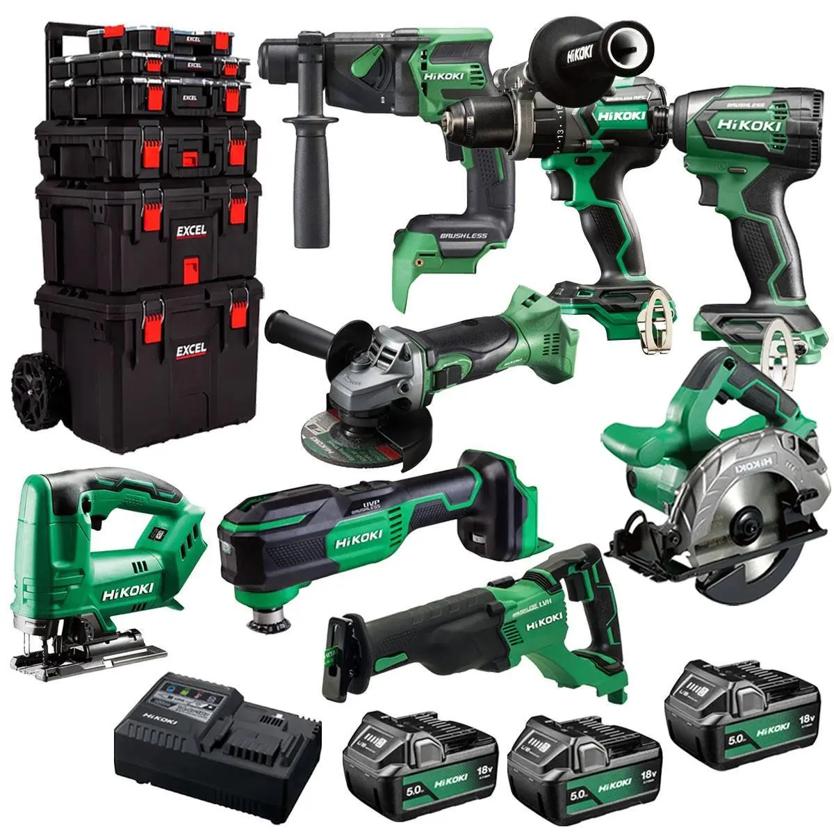 Hikoki 18V 8 Piece Power Tool Combo Kit With 3 X 5.0Ah Battery & Trolley Toolbox 1