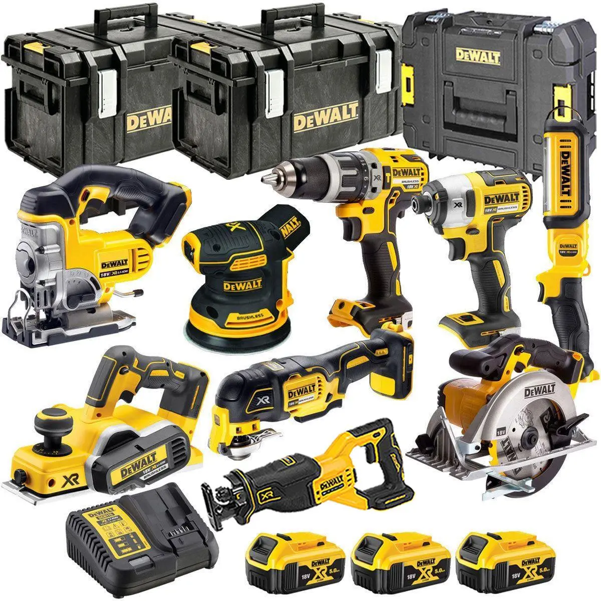 Dewalt 18V 9 Piece Power Tool Kit With 3 X 5.0Ah Batteries T4tkit-500 1