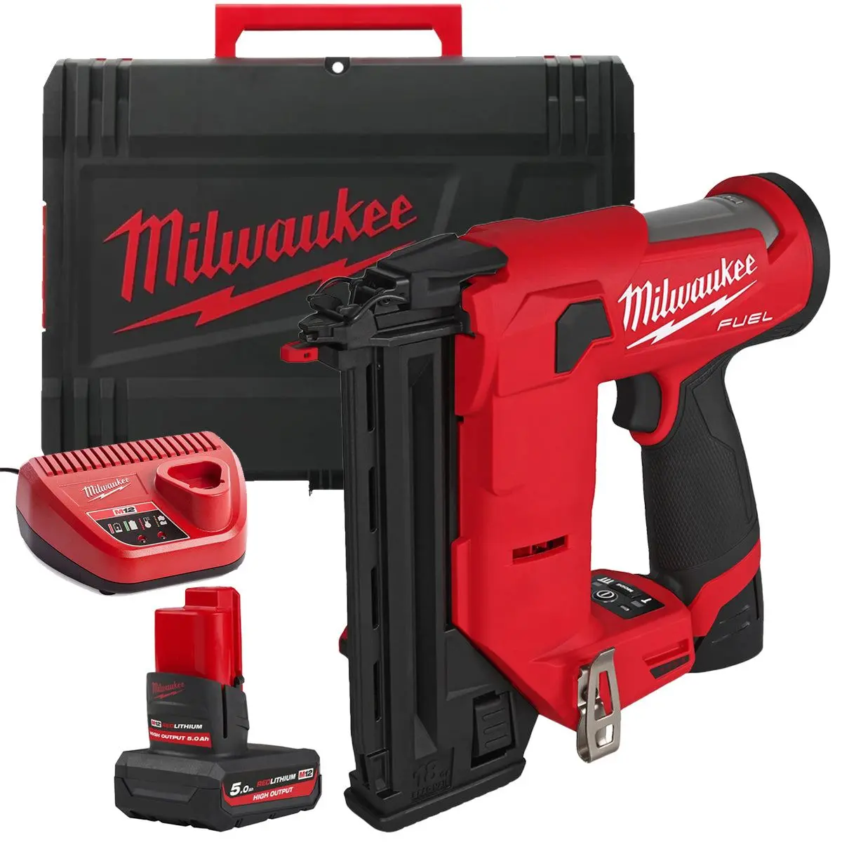 Milwaukee M12fcn18gs-0X 12V Brushless Bard Nailer With 1 X 5.0Ah Battery Charger & Case 1