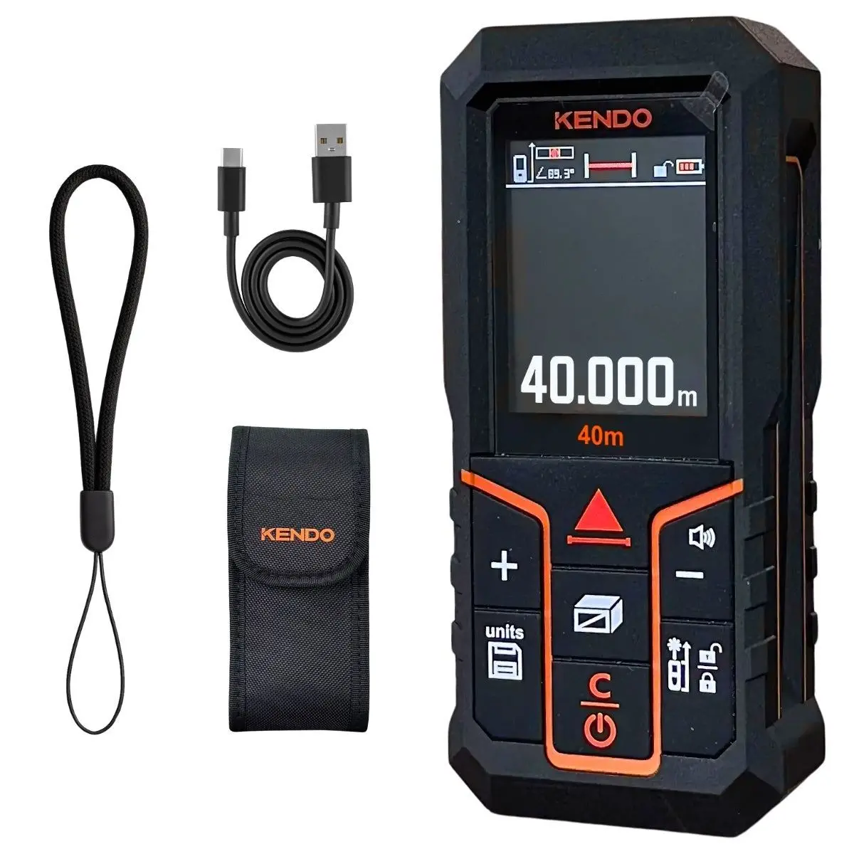 Kendo 40M Laser Distance Meter With Rechargeable Battery & Lcd Display 1