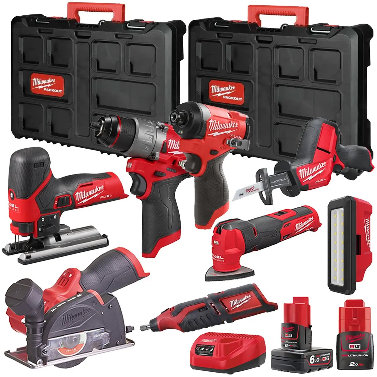 Milwaukee M12fpp7b2-645P 12V Fuel 8 Piece Powerpack Tool Kit With 1 X 6.0Ah & 2.0Ah Batteries, Charger & Case 1