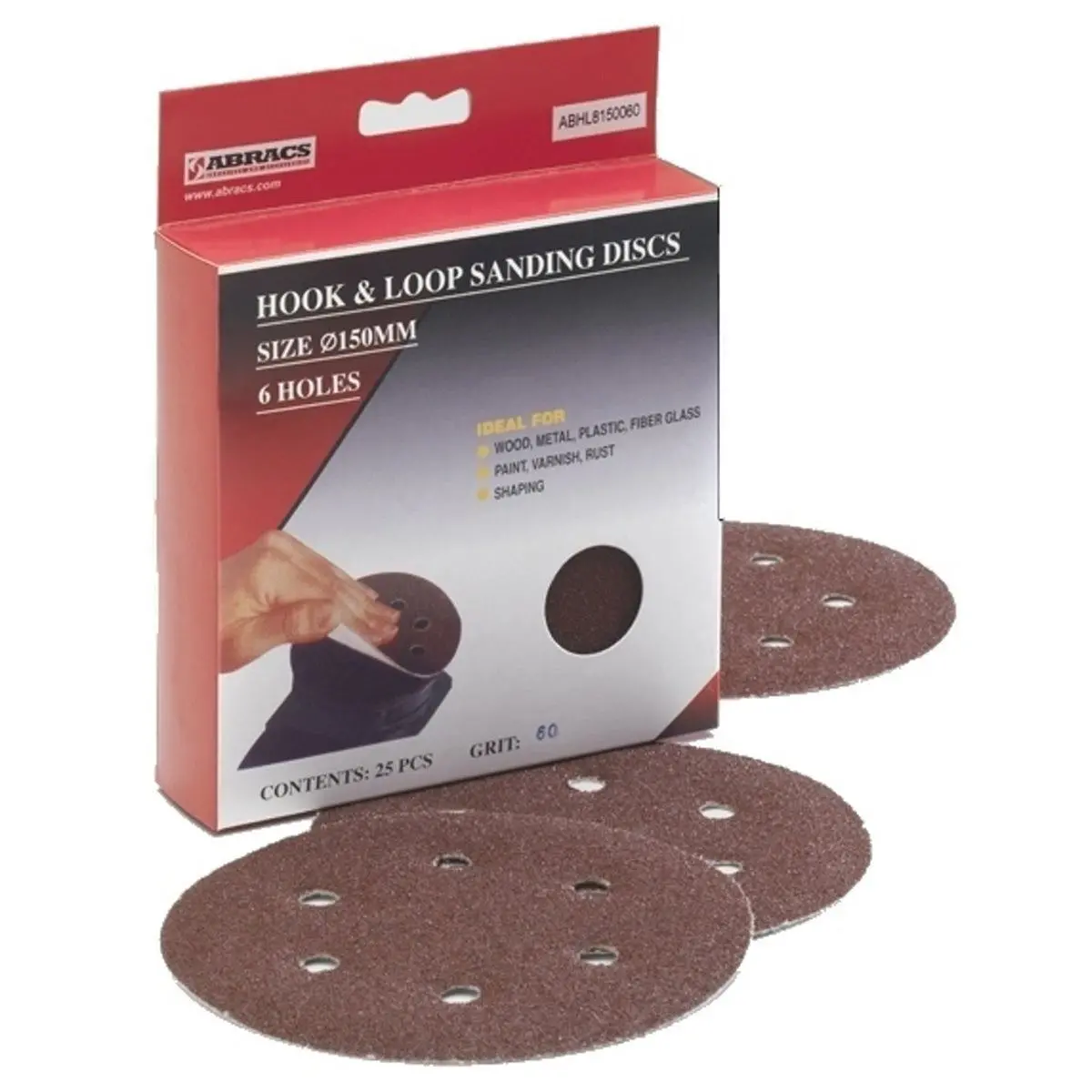 Abracs 150Mm 6 Holes Hook & Loop Sanding Discs 80G Pack Of 25 Abhl8150080 1