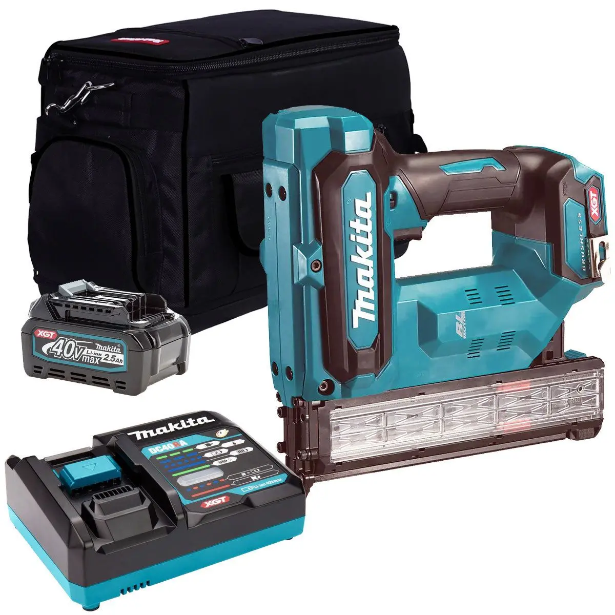 Makita Fn001gz 40V Brushless 18Ga Brad Nailer With 1 X 2.5Ah Battery Charger & Bag 1