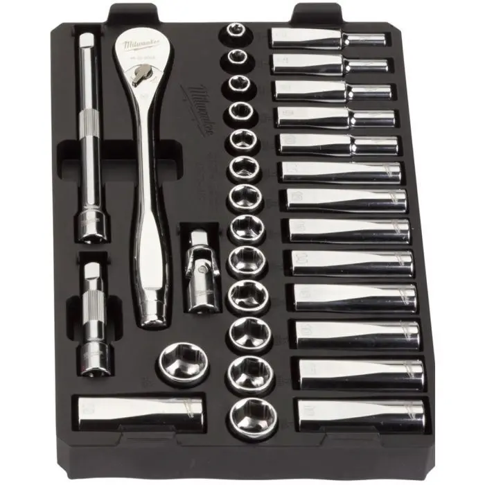 Milwaukee 3/8" Drive Ratchet & Socket Set 32 Piece In Packout Case 4932478813 2