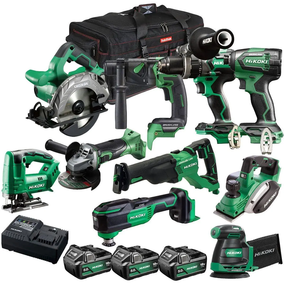 Hikoki 18V 10 Piece Power Tool Combo Kit With 3 X 5.0Ah Battery & Charger T4tkit-27293 1