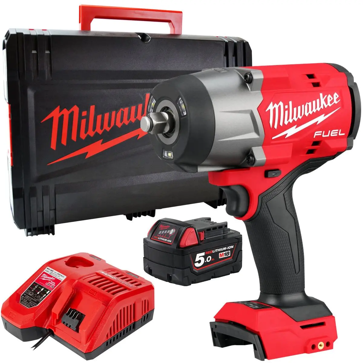 Milwaukee M18fhiw2f12-0X 18V Fuel Brushless 1/2" High Torque Impact Wrench With 1 X 5.0Ah Battery Charger & Case 1