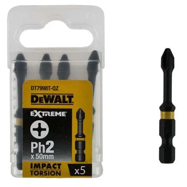 Dewalt Impact Torsion Driver Bits Ph2 X 57Mm Pack Of 5 Dt7998t-Qz 1