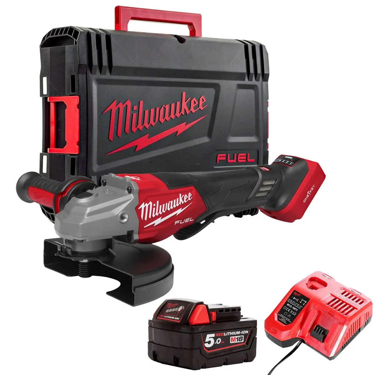 Milwaukee M18fhsago180vxpdb2-0X 18V M18 Angle Grinder With 1 X 5.0Ah Battery Charger & Case 1