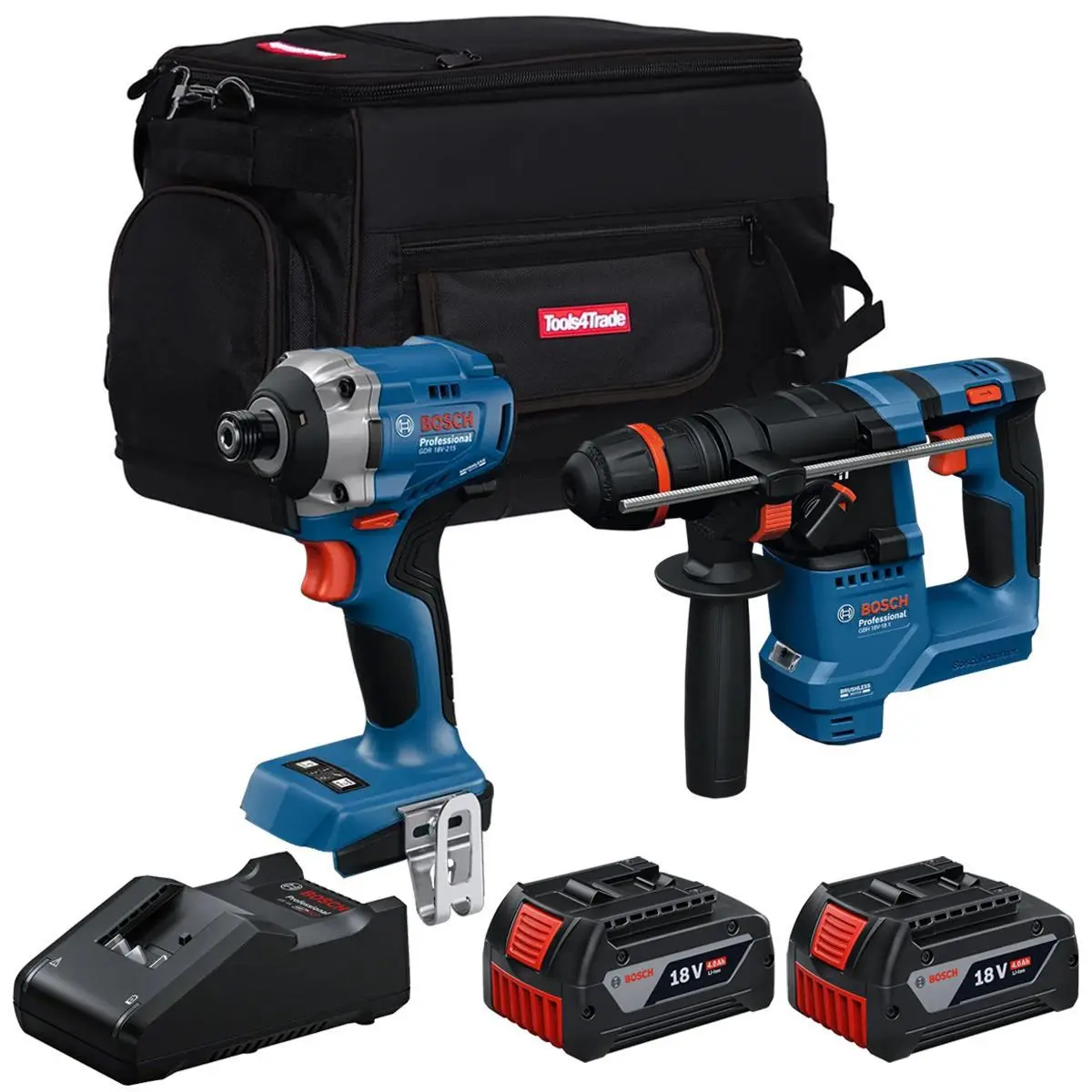 Bosch 18V Brushless Hammer Drill & Impact Driver With 2 X 4.0Ah Battery Charger & Bag T4tkit-28116 1