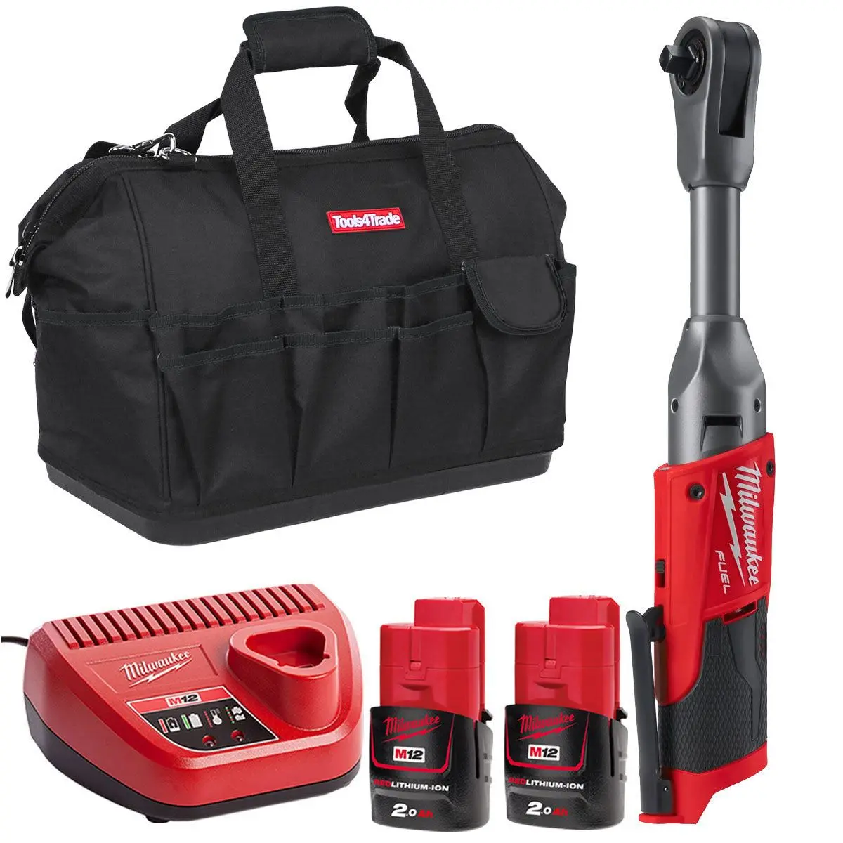 Milwaukee M12fir38lr-0 12V Fuel Brushless Long Reach 3/8In Ratchet With 2 X 2.0Ah Batteries & Charger In Bag 1