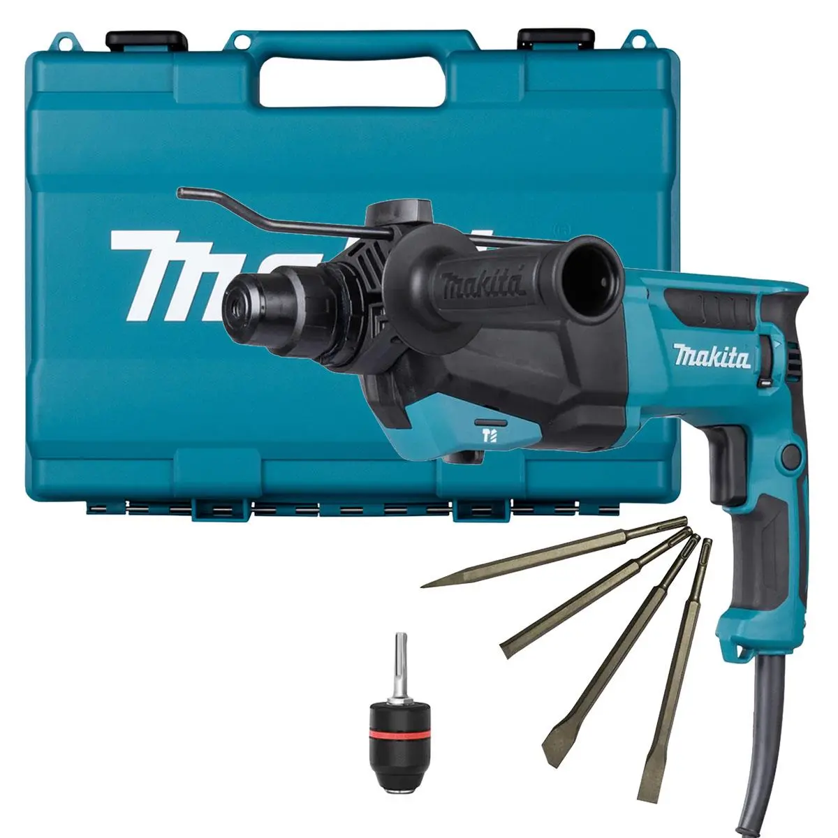 Makita Hr2670/1 26Mm Sds+ Rotary Hammer Drill With Excel Drill Chisel Set + 13Mm Keyless Chuck 1
