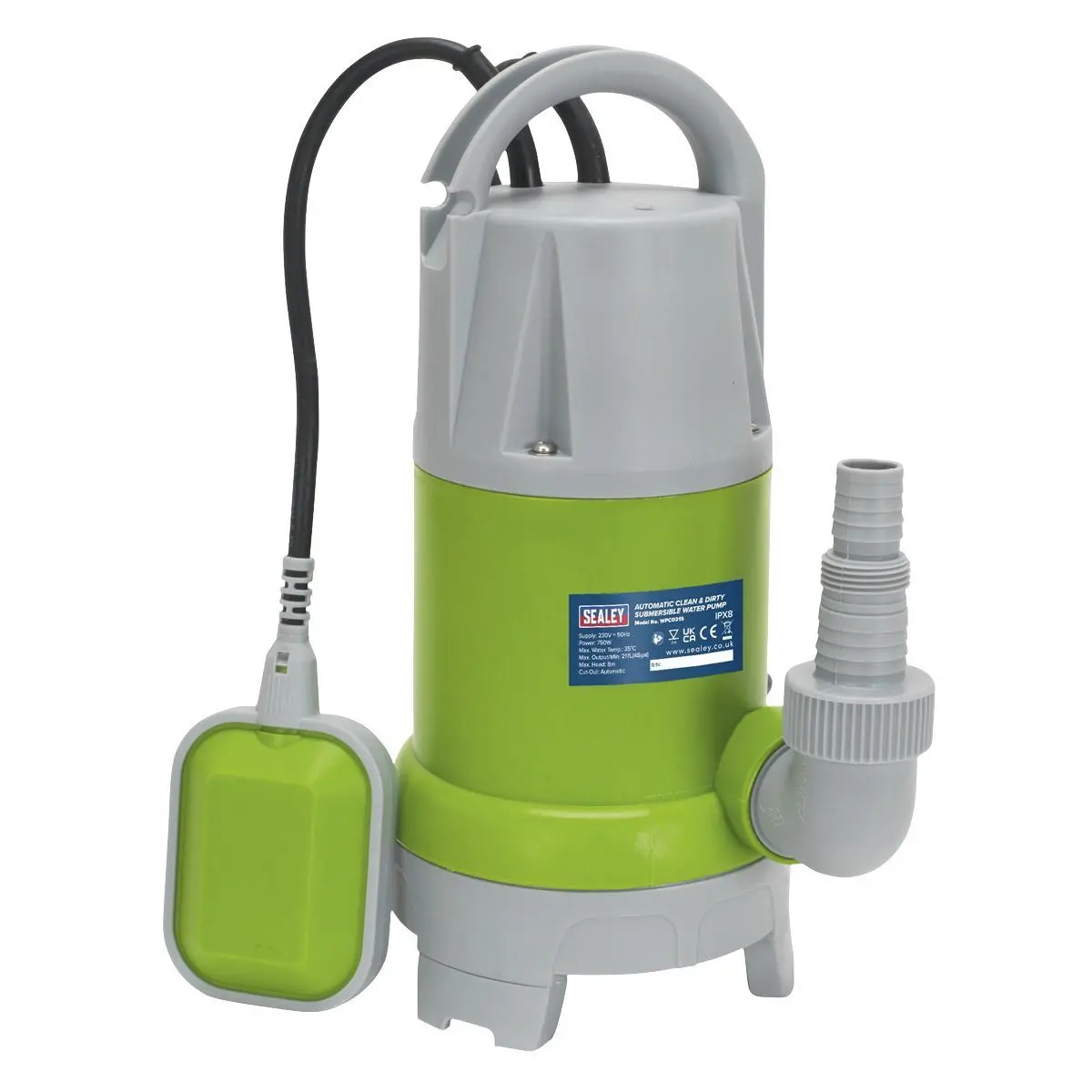 Sealey Wpcd215 Submersible Clean & Dirty Water Pump Automatic 217L/Min 230V 1