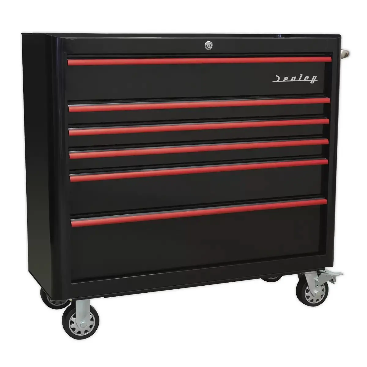 Sealey Ap41206br Rollcab 6 Drawer Wide Retro Style Black With Red Anodised Drawer Pulls 1