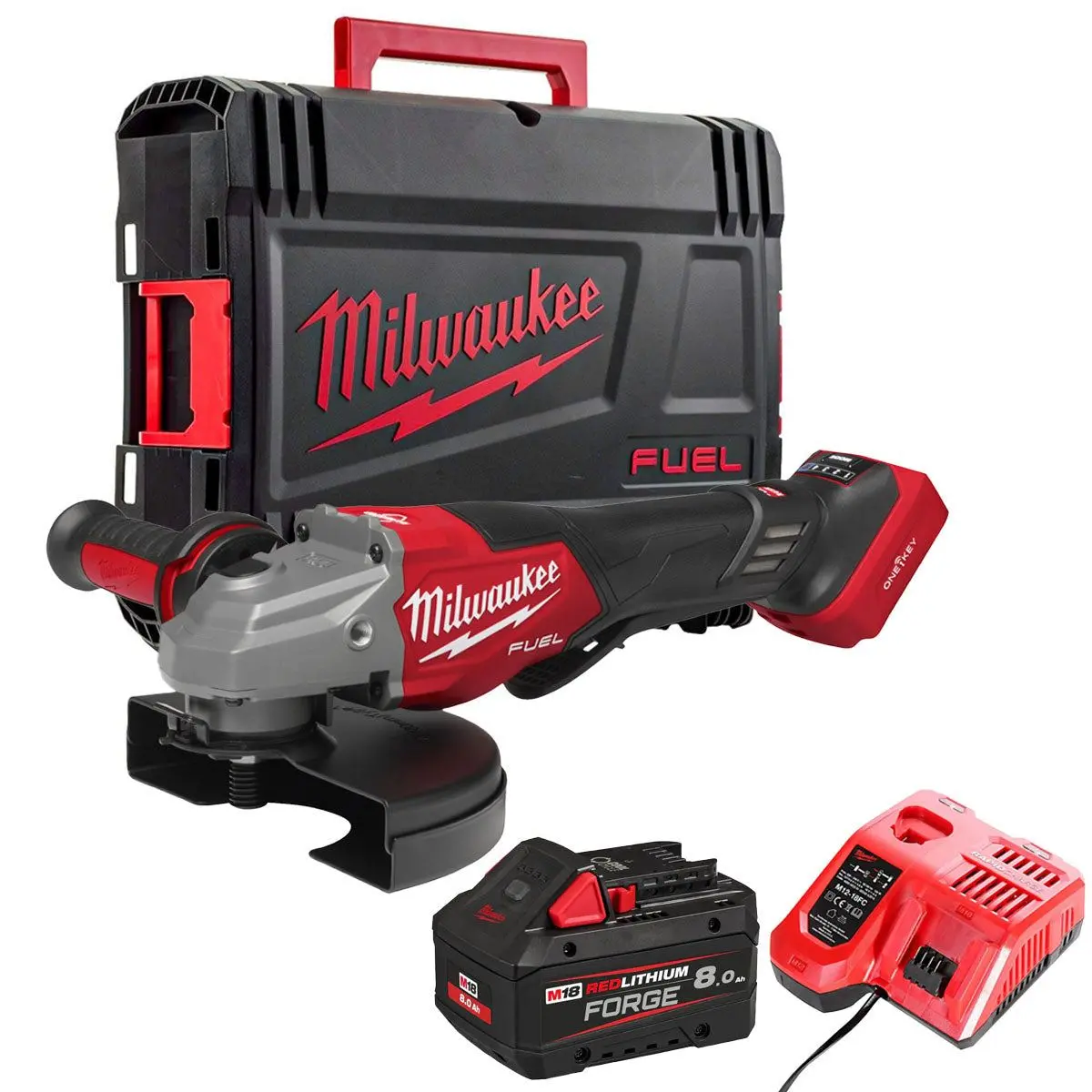 Milwaukee M18fhsago180vxpdb2-0X 18V M18 Angle Grinder With 1 X 8.0Ah Battery Charger & Case 1