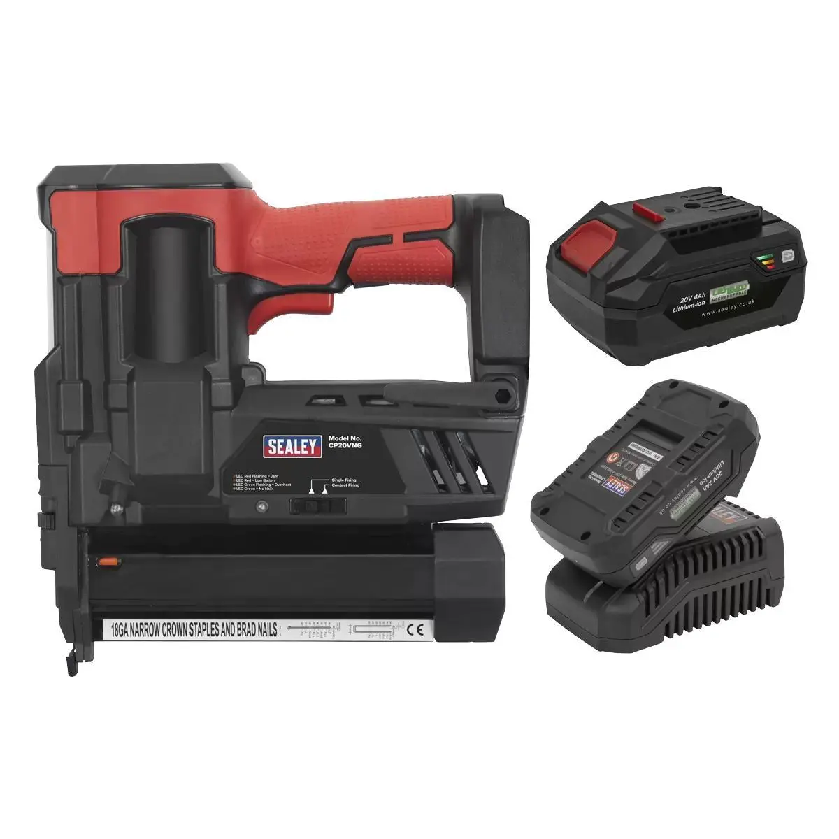 Sealey Cp20vngkit 20V Cordless Staple 18G Nail Gun Kit With 1 X 2 Battery & Charger In Bag 2