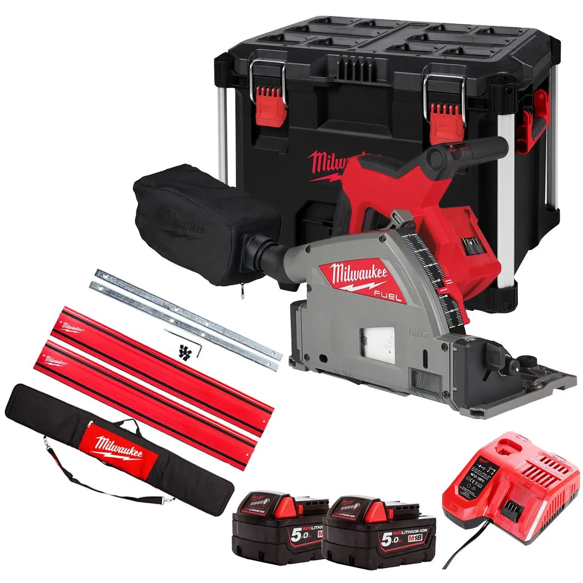 Milwaukee M18fps55-0Peb 18V 165Mm Fuel Brushless Plunge Saw With 2 X 5.0Ah Battery & Guide Rail Kit 1
