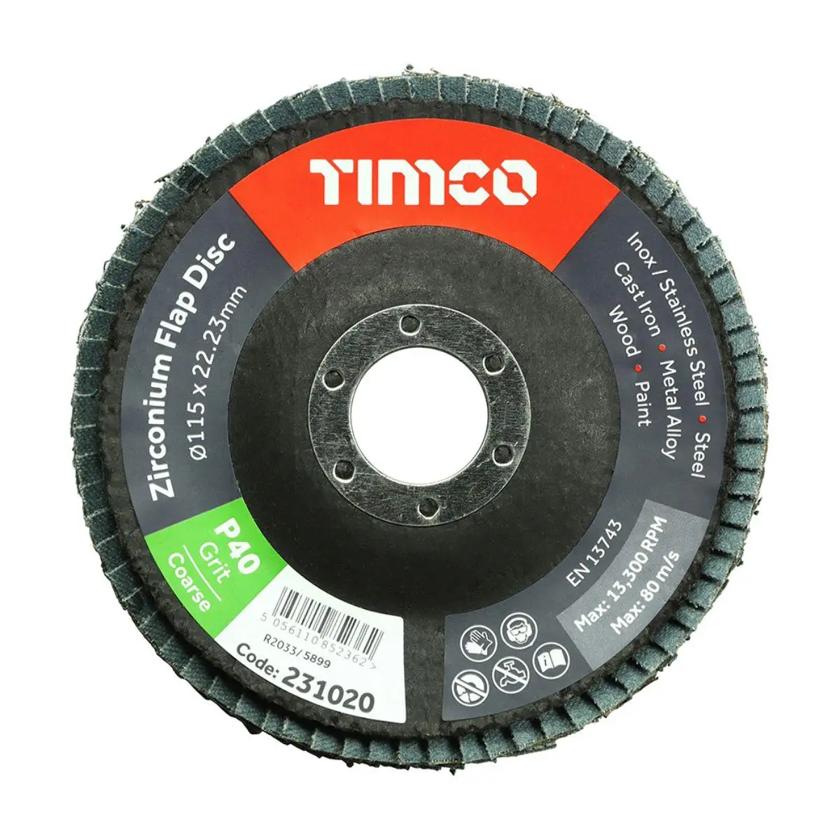 Timco 115Mm Heavy Duty Zirconium Flap Disc P40 Grit - 231020 1