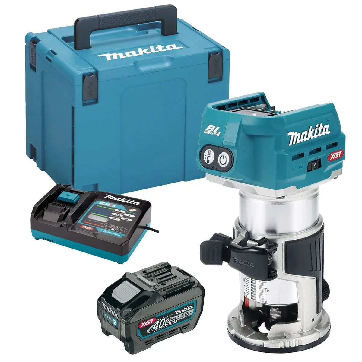 Makita Rt001gz20 40Vmax Xgt Li-Ion Brushless Router Trimmer With 1 X 5.0Ah Battery Charger & Case 1