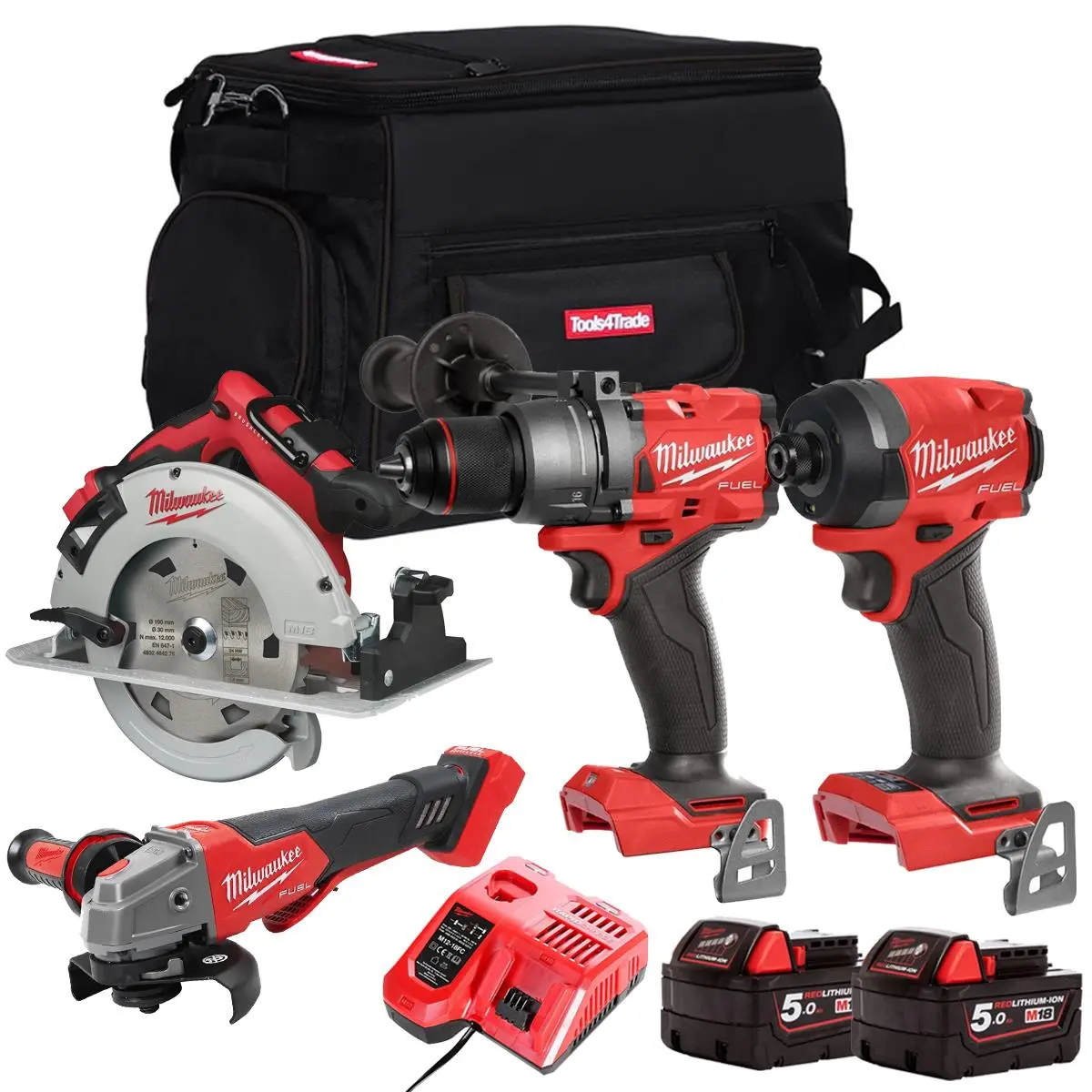 Milwaukee M18fpp6z-502B 18V Brushless 4 Piece Power Tool Kit With 2 X 5.0Ah Batteries Charger & Bag 1