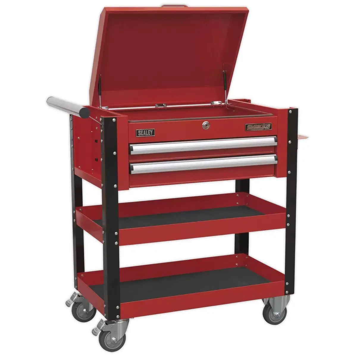 Sealey Ap760m Heavy-Duty Mobile Tool Parts Trolley 2 Drawers Lockable Top Red 1