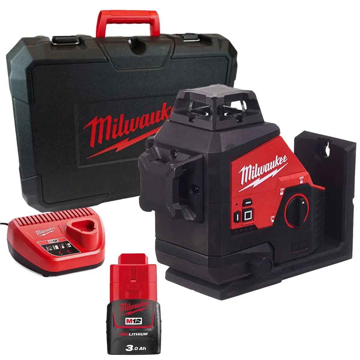 Milwaukee M123pl-0C 12V 360° 3-Plane Green Laser With 1 X 3.0Ah Battery Charger & Case 1