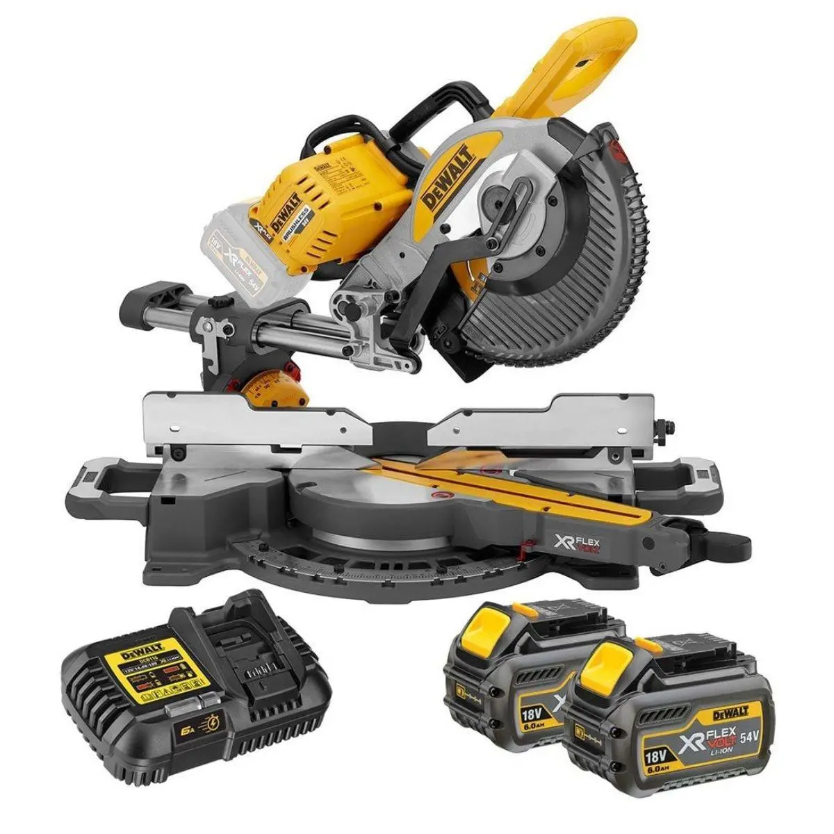 Dewalt Dcs727t2-Gb 54V Xr Flexvolt Brushless 250Mm Double Bevel Sliding Mitre Saw With 2 X 6.0Ah Battery & Charger 1